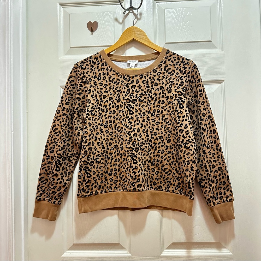 J. Crew Leopard Print Cotton Crewneck Pullover Sweatshirt - Size small